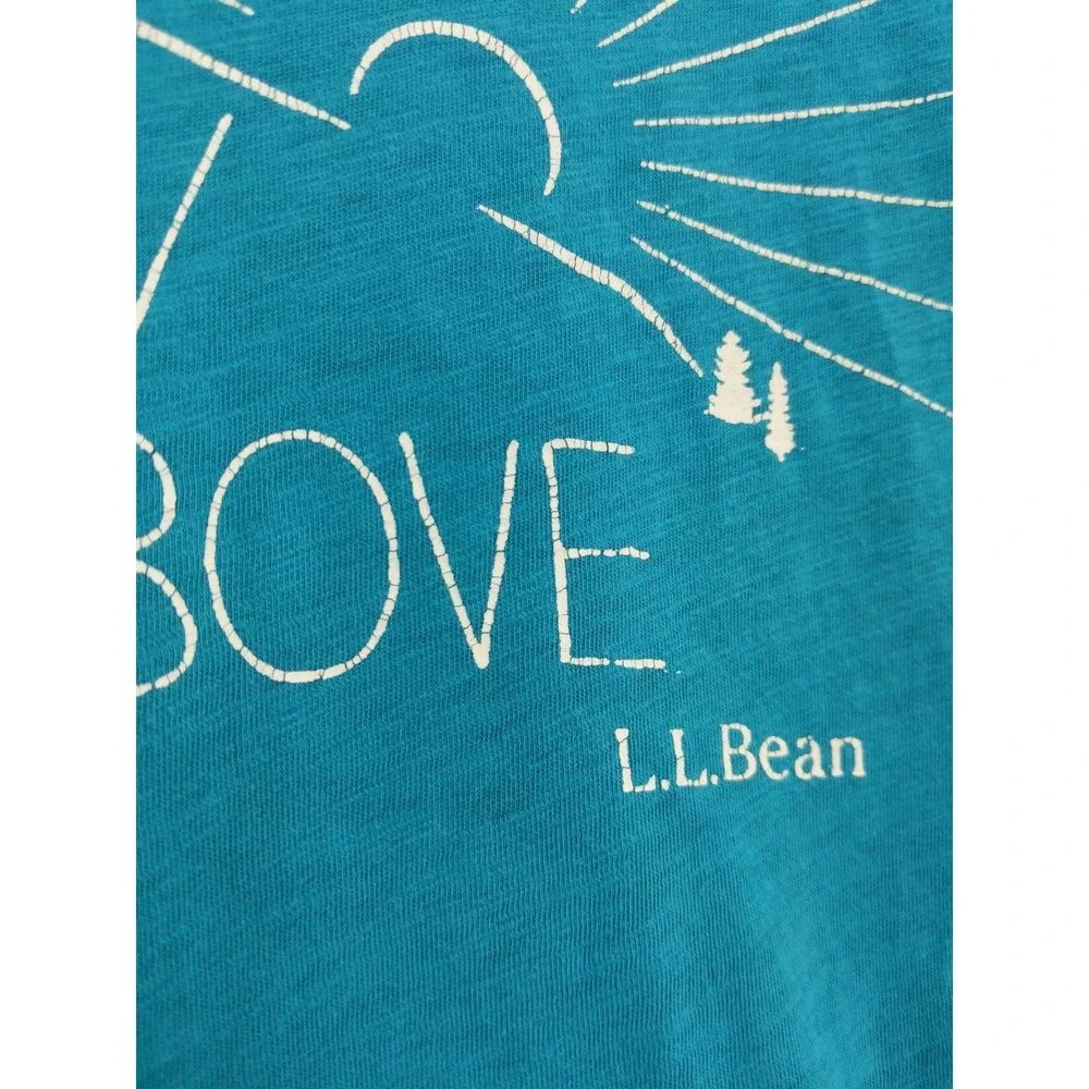 L.L. Bean Graphic Tee Women Medium Blue The View From Above V-Neck Slub Shirt
